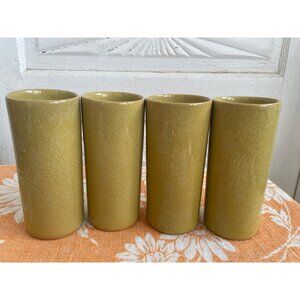 Vintage MCM Dryden Pottery Tumbler Glasses Set of 4 Yellow/Green